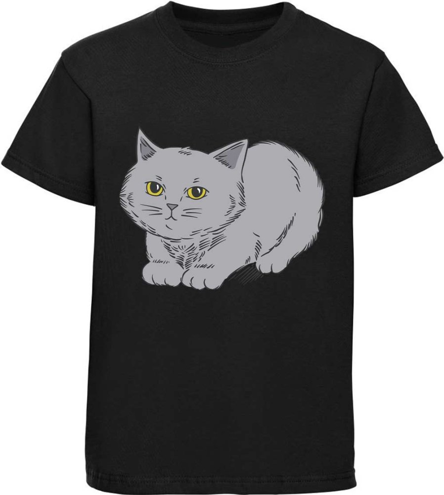 Children's printed t-shirt with cute gray cat i107